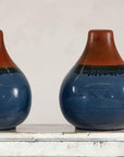 Pair of Artisan Ceramic Vases in Midnight Blue, Pre-Drilled for Lamp Conversion