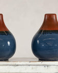 Pair of Artisan Ceramic Vases in Midnight Blue, Pre-Drilled for Lamp Conversion