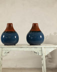 Pair of Artisan Ceramic Vases in Midnight Blue, Pre-Drilled for Lamp Conversion