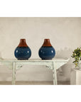 Pair of Artisan Ceramic Vases in Midnight Blue, Pre-Drilled for Lamp Conversion