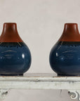 Pair of Artisan Ceramic Vases in Midnight Blue, Pre-Drilled for Lamp Conversion