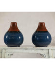 Pair of Artisan Ceramic Vases in Midnight Blue, Pre-Drilled for Lamp Conversion