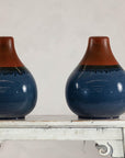 Pair of Artisan Ceramic Vases in Midnight Blue, Pre-Drilled for Lamp Conversion