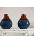 Pair of Artisan Ceramic Vases in Midnight Blue, Pre-Drilled for Lamp Conversion