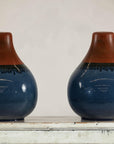 Pair of Artisan Ceramic Vases in Midnight Blue, Pre-Drilled for Lamp Conversion