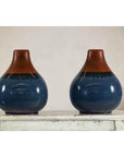Pair of Artisan Ceramic Vases in Midnight Blue, Pre-Drilled for Lamp Conversion