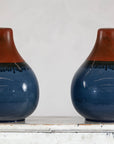 Pair of Artisan Ceramic Vases in Midnight Blue, Pre-Drilled for Lamp Conversion