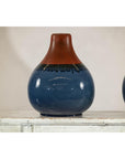 Pair of Artisan Ceramic Vases in Midnight Blue, Pre-Drilled for Lamp Conversion