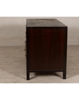 Vintage Reddish Brown Lacquered Elm Sideboard with Four Drawers and Panel Doors