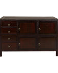 Vintage Reddish Brown Lacquered Elm Sideboard with Four Drawers and Panel Doors