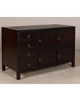 Vintage Reddish Brown Lacquered Elm Sideboard with Four Drawers and Panel Doors