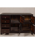 Vintage Reddish Brown Lacquered Elm Sideboard with Four Drawers and Panel Doors