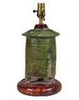 Green Glazed Terracotta Table Lamp on Circular Base