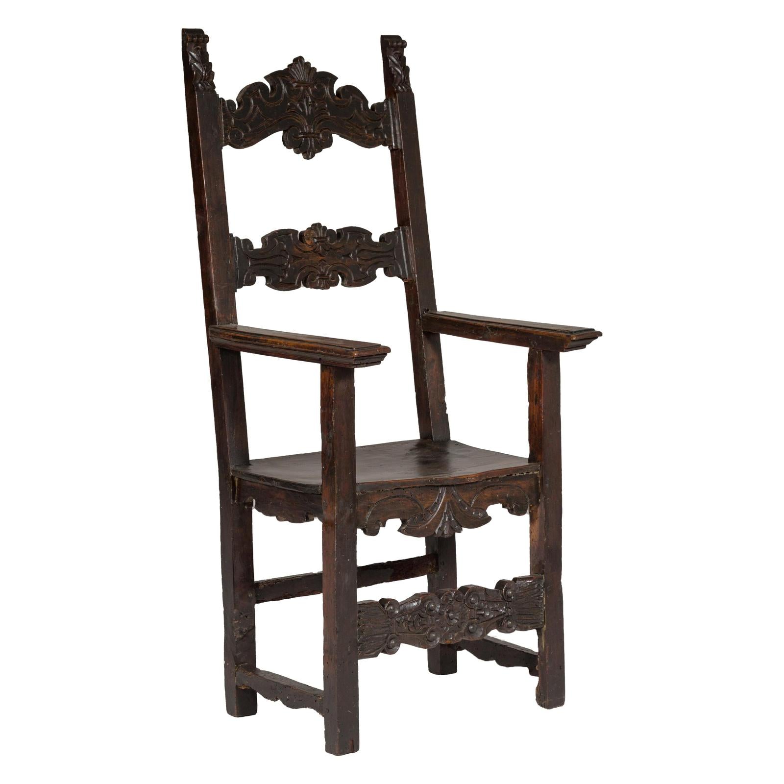 High Back Wooden "Throne Chair" with Carved Designs