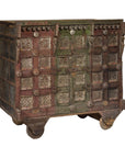 Indian Antique Carved Wooden Damachiya Dowry Cabinet on Wheels with Polychromy