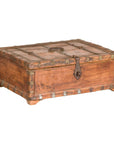 Rustic Document Box with Brass Details & Partial Opening