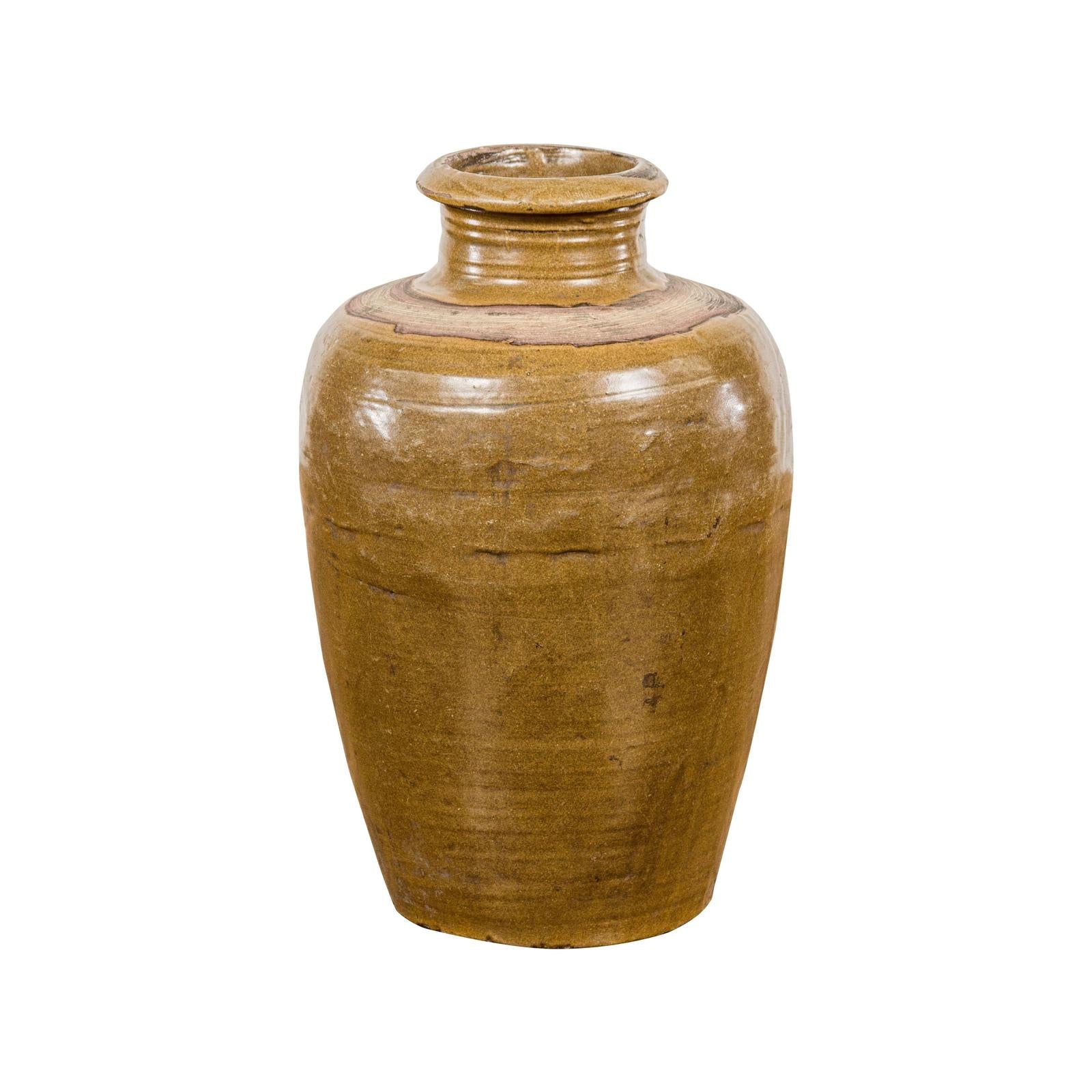 Vintage Vase with Monochrome Glaze and Tapering Lines