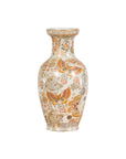 Vintage Japanese Kutani Style Vase with Flowers and Butterflies, Orange and Gold