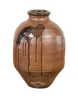 Taishō 1900s Tamba Tachikui Brown Jar with Drip Glaze