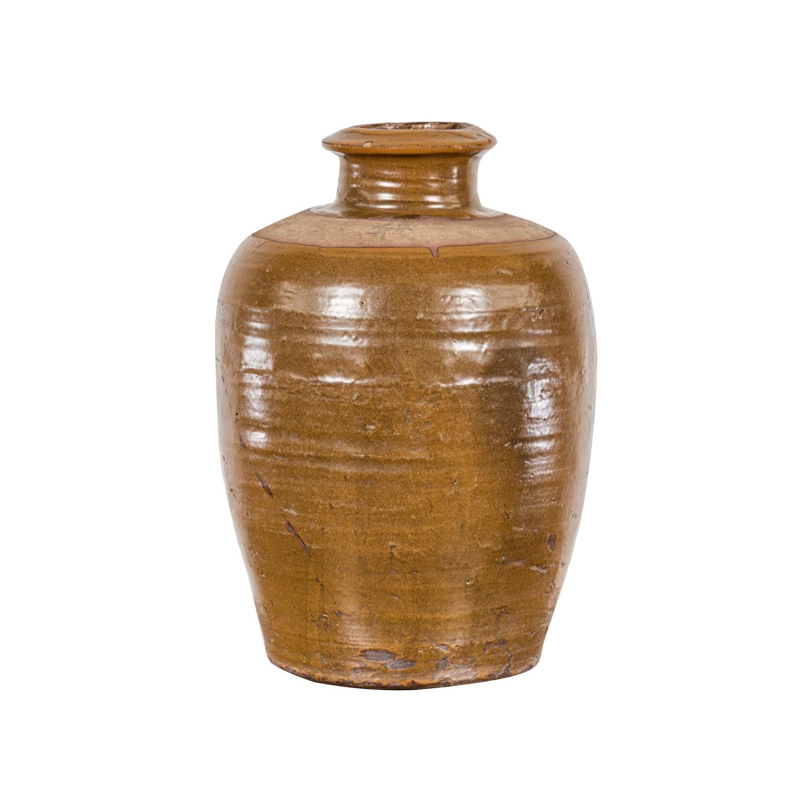 Japanese Tamba Tachikui Ware Brown Glaze Vase with Discreet Calligraphy