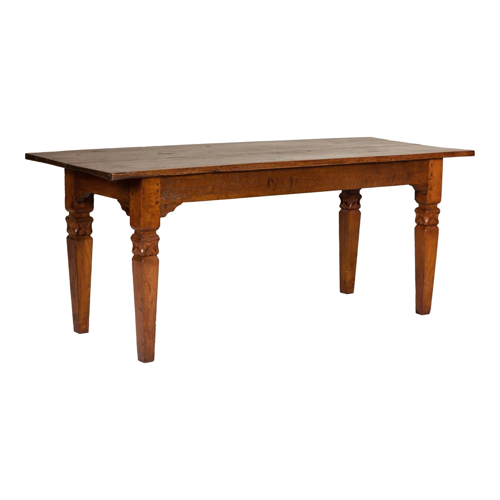 Wooden Dining Room Table with Lotiform Capitals and Custom Satin Finish