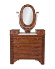 Late 19th Century Flaming Walnut Dresser with Tilting Mirror and Marble Inset
