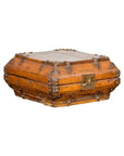 Wooden Square Box with Brass Lock and Distressed Lacquer Interior