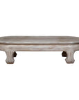 Teak Wood Vintage Whitewash Low Coffee table with Oval Top and Carved Legs