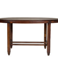 Oval Top Center Table with Inverted Stepped Pyramid Feet and Cross Stretcher