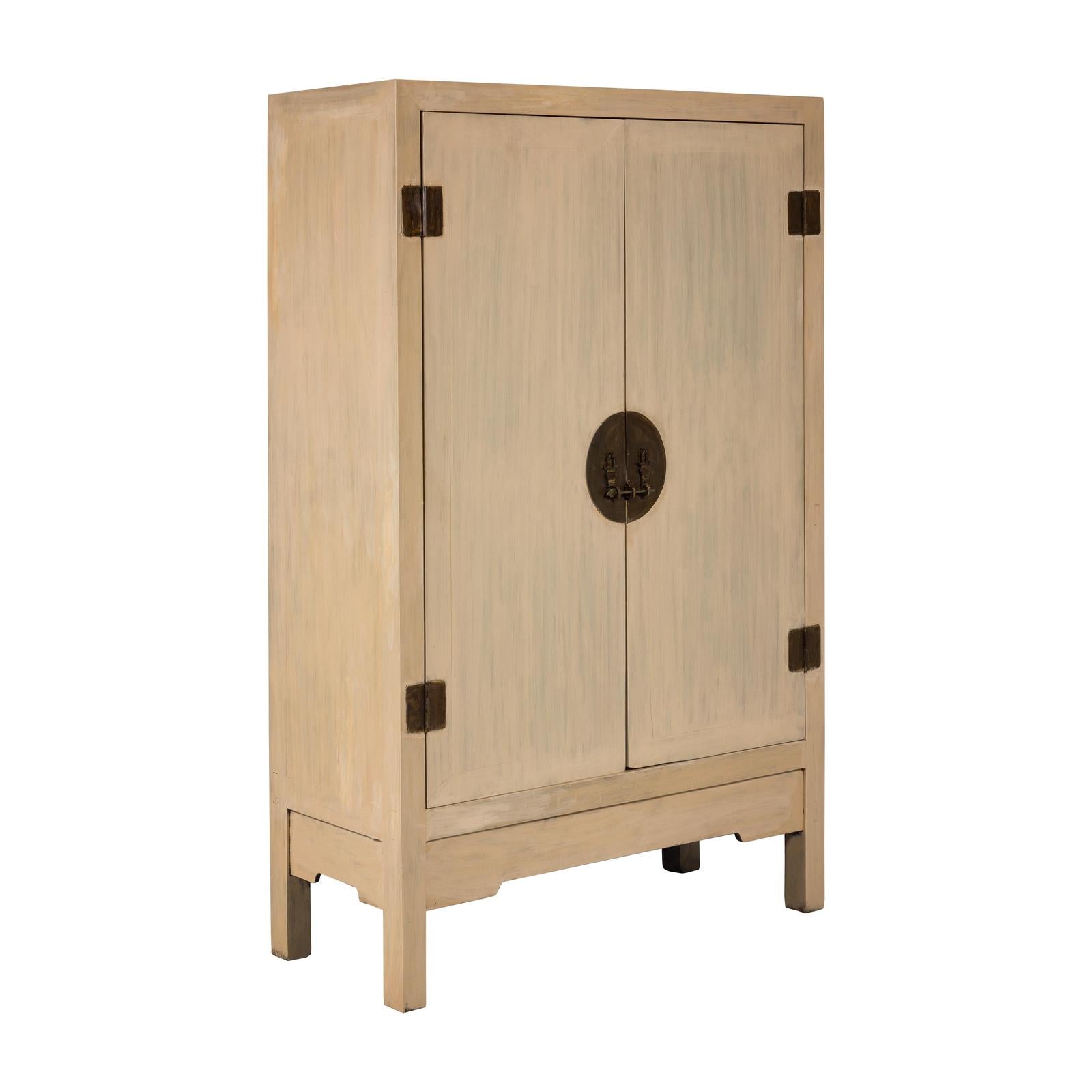 Large Cream Painted Cabinet with Brass Medallion Hardware