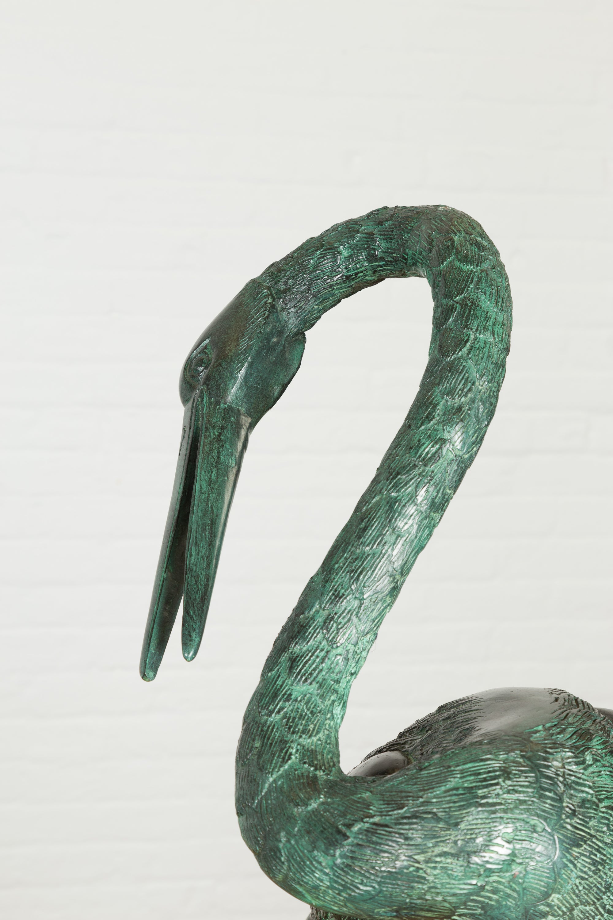 Pair of Dark Green Bronze Crane Fountain Statues-8. Asian & Chinese Furniture, Art, Antiques, Vintage Home Décor for sale at FEA Home