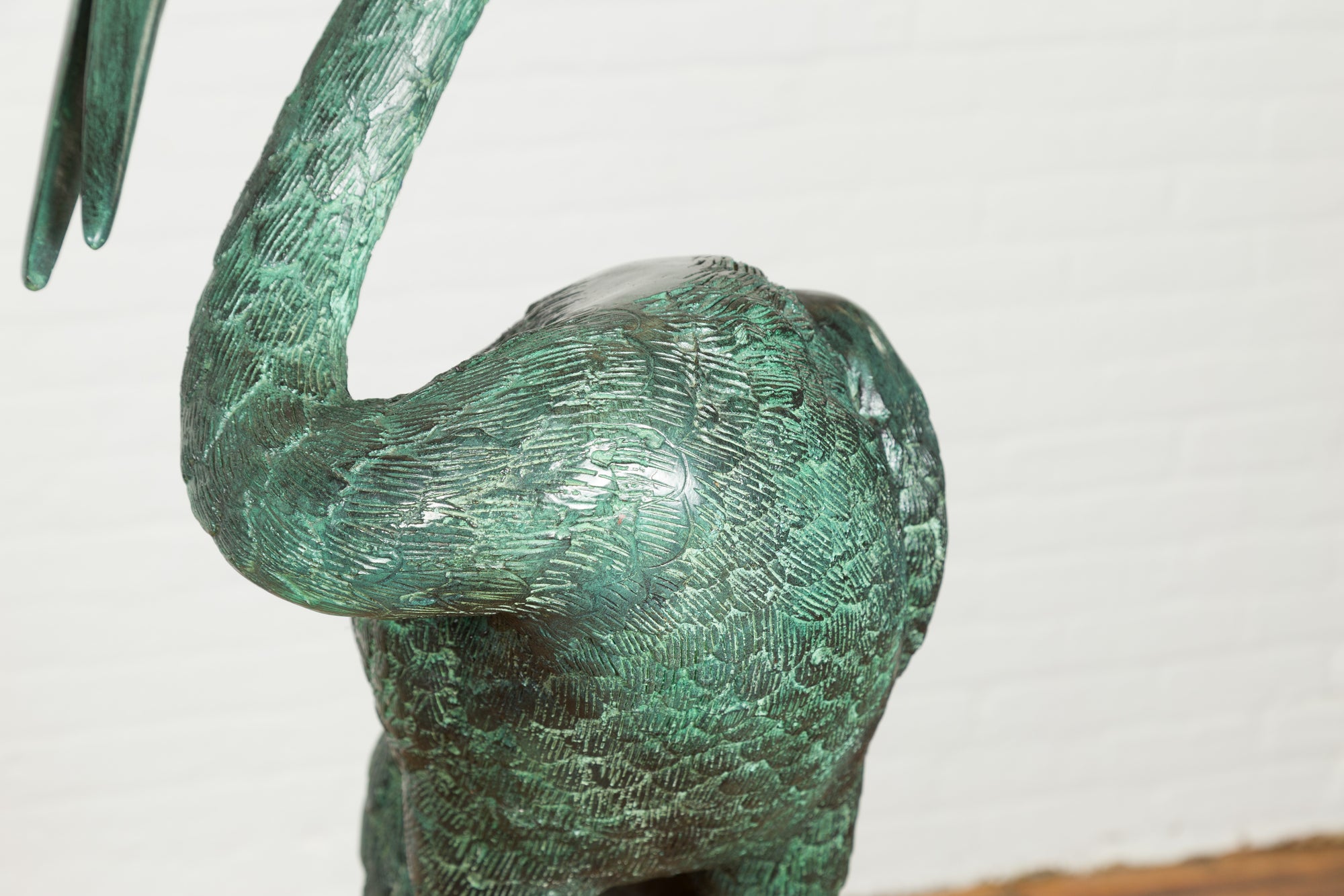 Pair of Dark Green Bronze Crane Fountain Statues-9. Asian & Chinese Furniture, Art, Antiques, Vintage Home Décor for sale at FEA Home