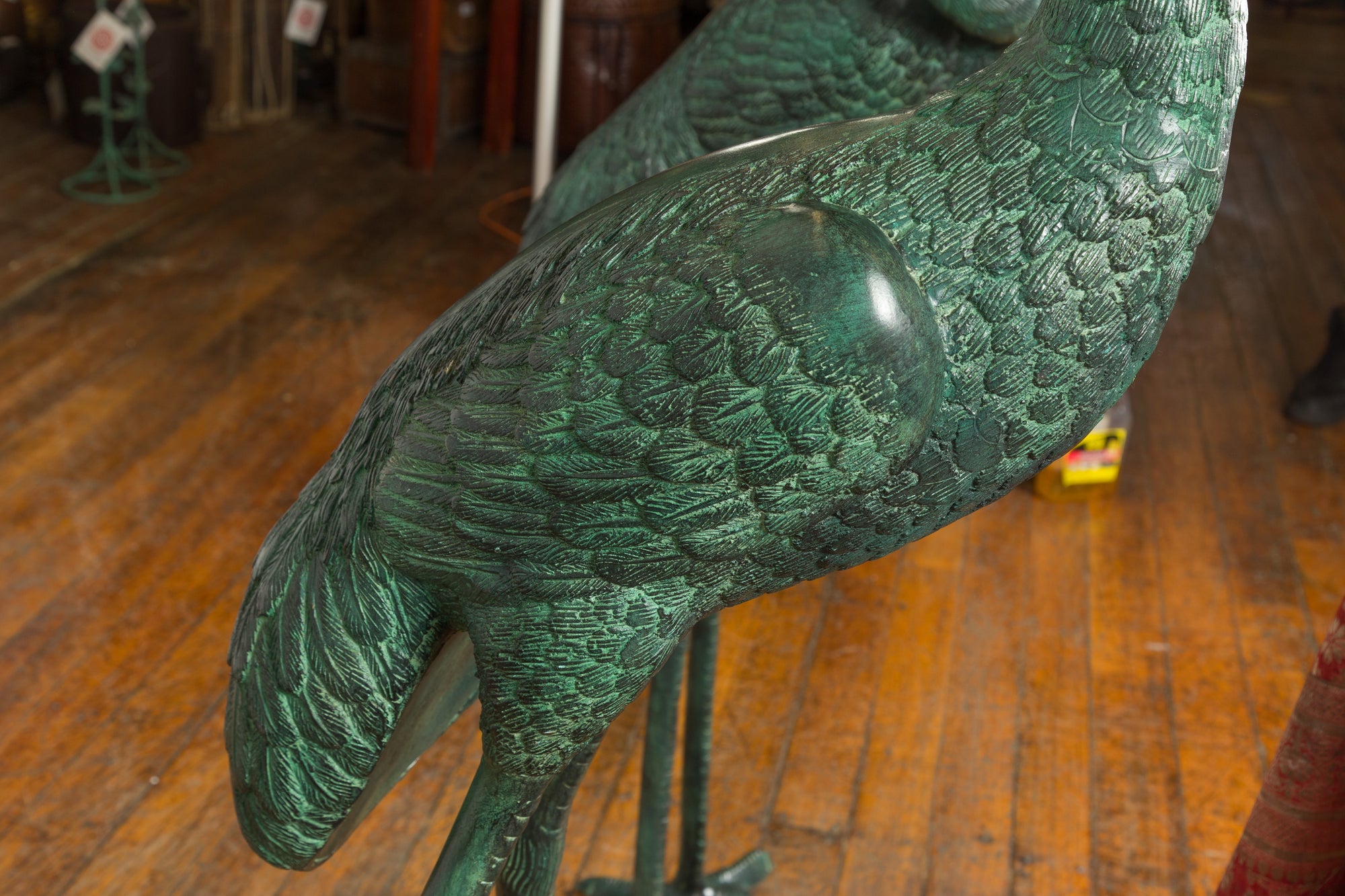 Pair of Dark Green Bronze Crane Fountain Statues-11. Asian & Chinese Furniture, Art, Antiques, Vintage Home Décor for sale at FEA Home