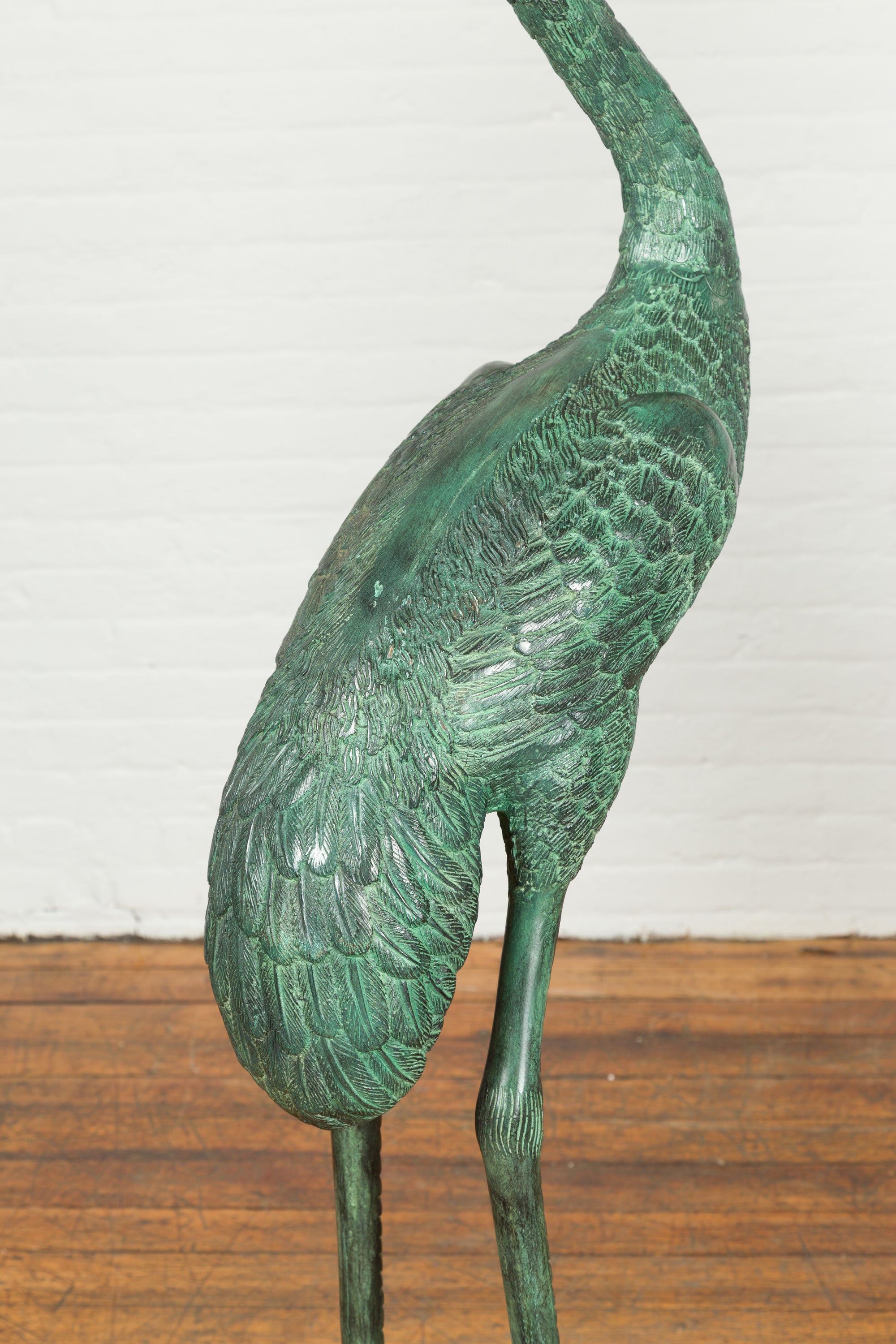 Pair of Dark Green Bronze Crane Fountain Statues-10. Asian & Chinese Furniture, Art, Antiques, Vintage Home Décor for sale at FEA Home