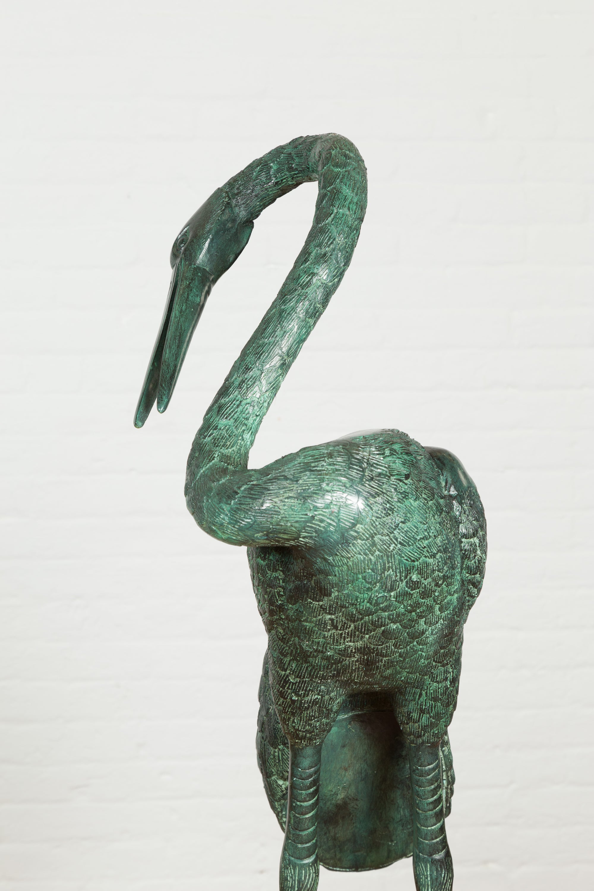 Pair of Dark Green Bronze Crane Fountain Statues-5. Asian & Chinese Furniture, Art, Antiques, Vintage Home Décor for sale at FEA Home