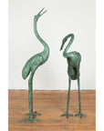 Pair of Dark Green Bronze Crane Fountain Statues-2. Asian & Chinese Furniture, Art, Antiques, Vintage Home Décor for sale at FEA Home