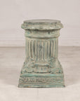 Verdigris bronze Neoclassical pedestal, centered front view