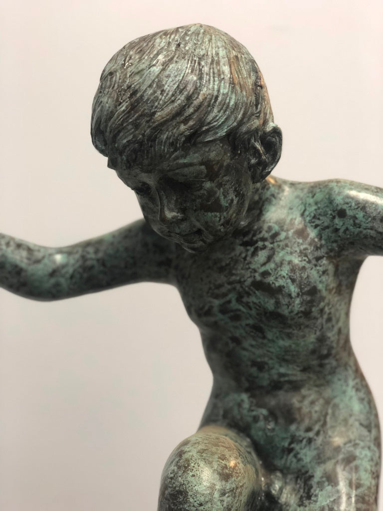 Boy Riding Snail Bronze Garden Statue-7. Asian & Chinese Furniture, Art, Antiques, Vintage Home Décor for sale at FEA Home