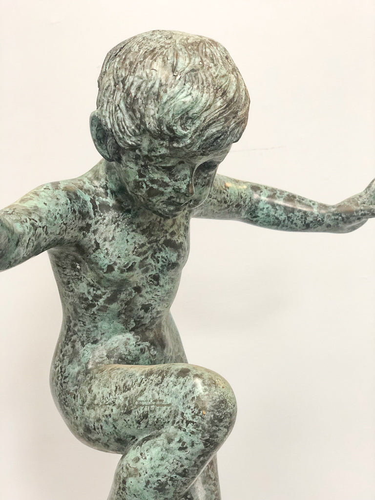 Boy Riding Snail Bronze Garden Statue-3. Asian & Chinese Furniture, Art, Antiques, Vintage Home Décor for sale at FEA Home