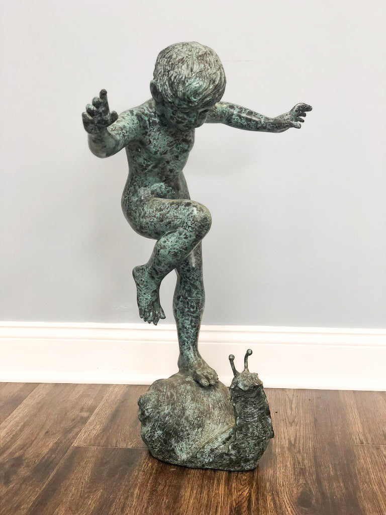 Boy Riding Snail Bronze Garden Statue-4. Asian & Chinese Furniture, Art, Antiques, Vintage Home Décor for sale at FEA Home