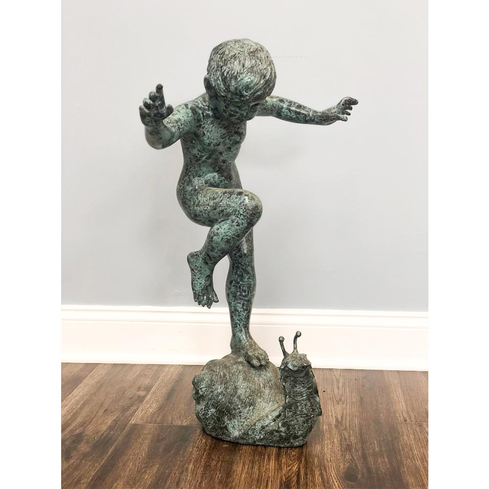 Boy Riding Snail Bronze Garden Statue-5. Asian & Chinese Furniture, Art, Antiques, Vintage Home Décor for sale at FEA Home