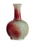 Vintage Red and Green Ceramic Vase with Crackled Glaze and Narrow Neck