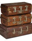Set of Three British 1920s Metal Traveling Trunks for Export with Brass Hardware