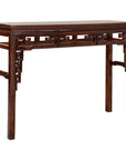 Tall Altar Console Table with Meander Carved Apron and Humpback Stretchers