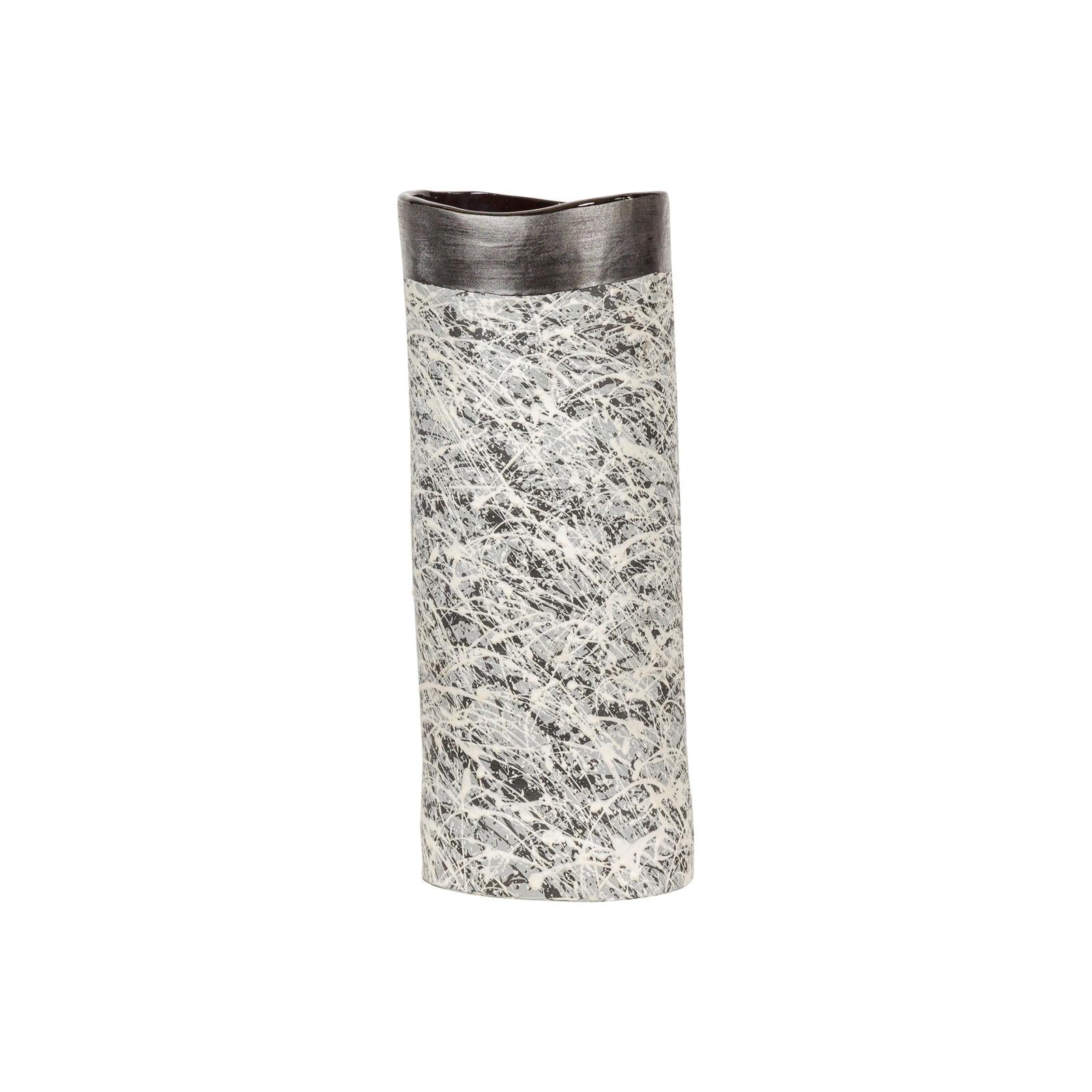 Textured Black, Gray and Black Spattered Ceramic Vase
