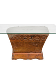 Wood Mortar Converted into Decorative Table with Carved Rosettes-1. Asian & Chinese Furniture, Art, Antiques, Vintage Home Décor for sale at FEA Home