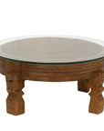Tribal Indian 1920s Teak Chakki Grinding Table with Geometric Carved Motifs-1. Asian & Chinese Furniture, Art, Antiques, Vintage Home Décor for sale at FEA Home
