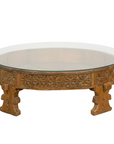 Indian Tribal 1920s Teak Chakki Grinding Table with Geometric Hand-Carved Motifs-1. Asian & Chinese Furniture, Art, Antiques, Vintage Home Décor for sale at FEA Home
