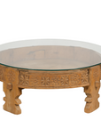 Indian 1920s Teak Chakki Grinding Table with Hand-Carved Geometric Décor-1. Asian & Chinese Furniture, Art, Antiques, Vintage Home Décor for sale at FEA Home