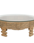 Teak 1920s Indian Chakki Grinding Table with hand carved Geometric Décor-1. Asian & Chinese Furniture, Art, Antiques, Vintage Home Décor for sale at FEA Home